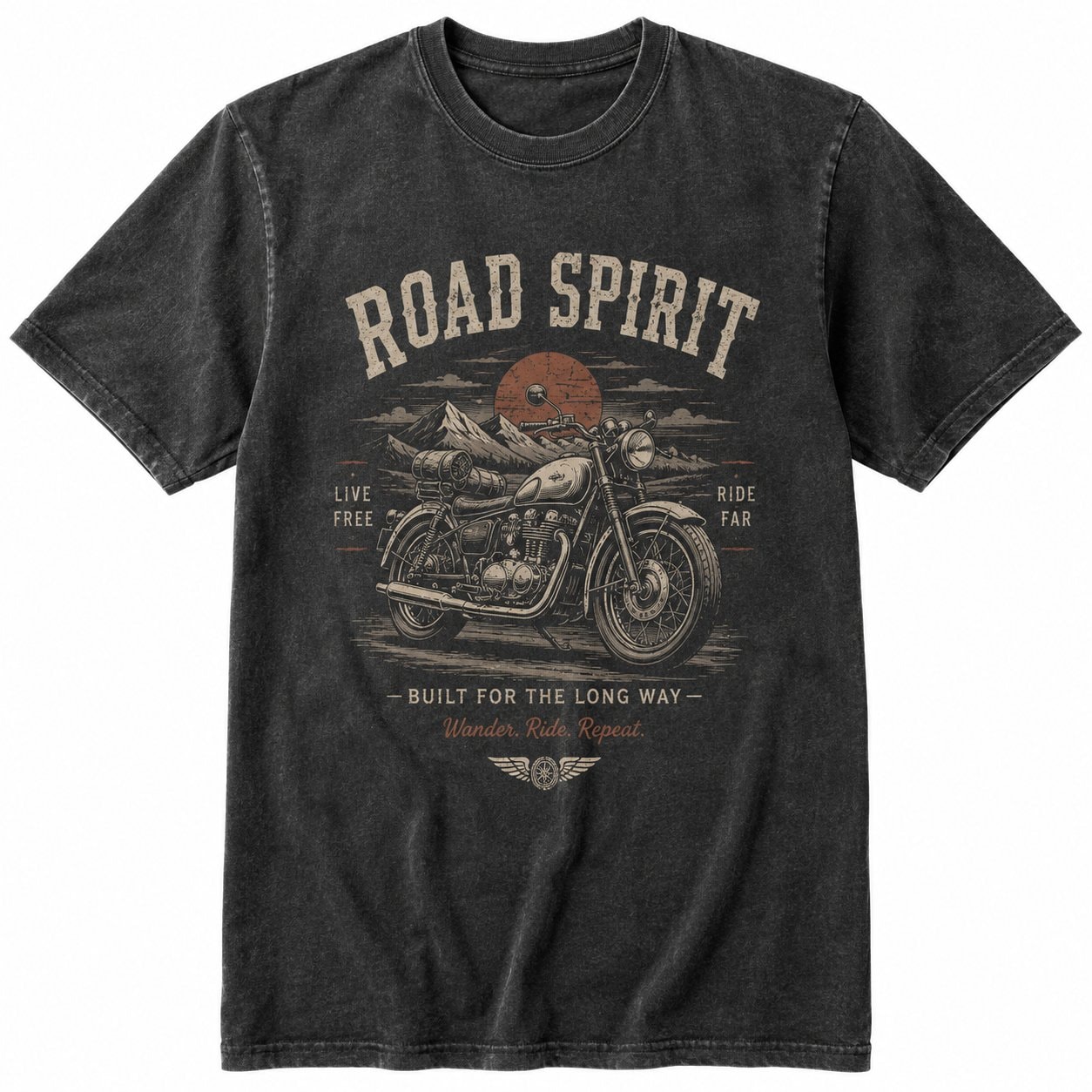 Road Spirit Pigment-Dyed Motorbike T-Shirt